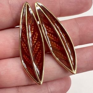 RARE Vintage TRIFARI Signed Enamel Orange Ears Of Wheat Earrings